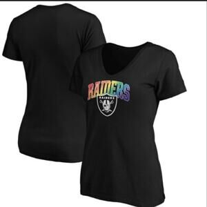 NFL Las Vegas Raiders Women's V-Neck Rainbow T-shirt Size Medium NWT Fanatics